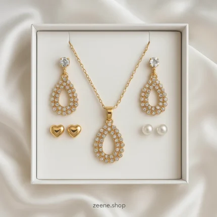Gold & Diamond Charm Jewelry Set Drop